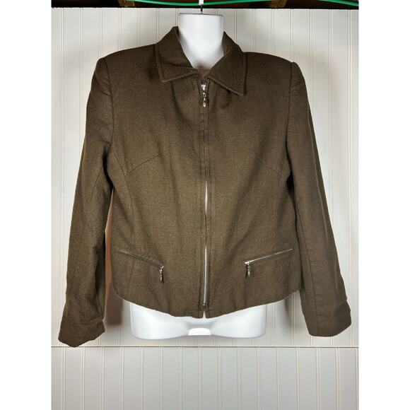 J. LONDON Brown Wool Zippered Front And Pockets Fully Lined Jacket SizeM office - Picture 3 of 9